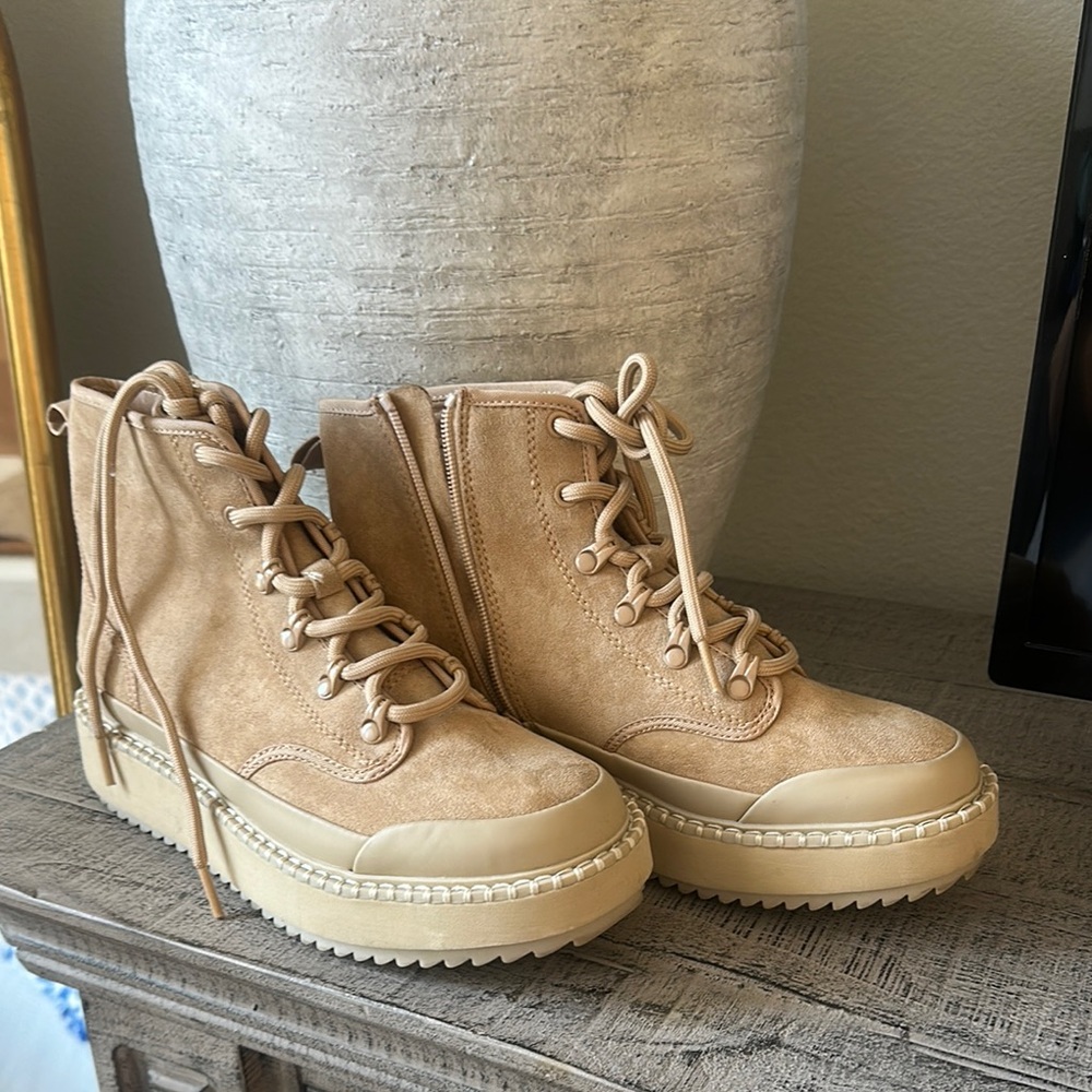 Women's Tan Lace-Up Boots
